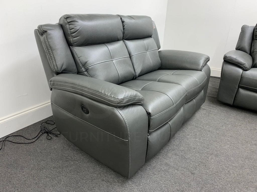 Limited Time Offer! Parker Electric Recliner Grey Leather 3 + 2 Seater Sofa Set Sofas