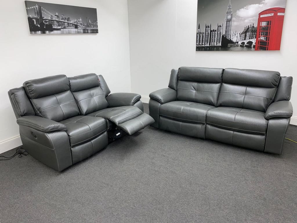 Limited Time Offer! Parker Electric Recliner Grey Leather 3 + 2 Seater Sofa Set Sofas