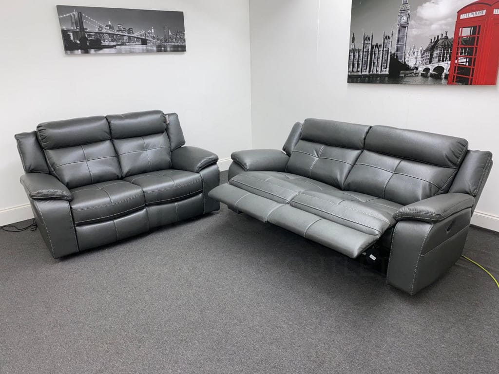 Limited Time Offer! Parker Electric Recliner Grey Leather 3 + 2 Seater Sofa Set Sofas