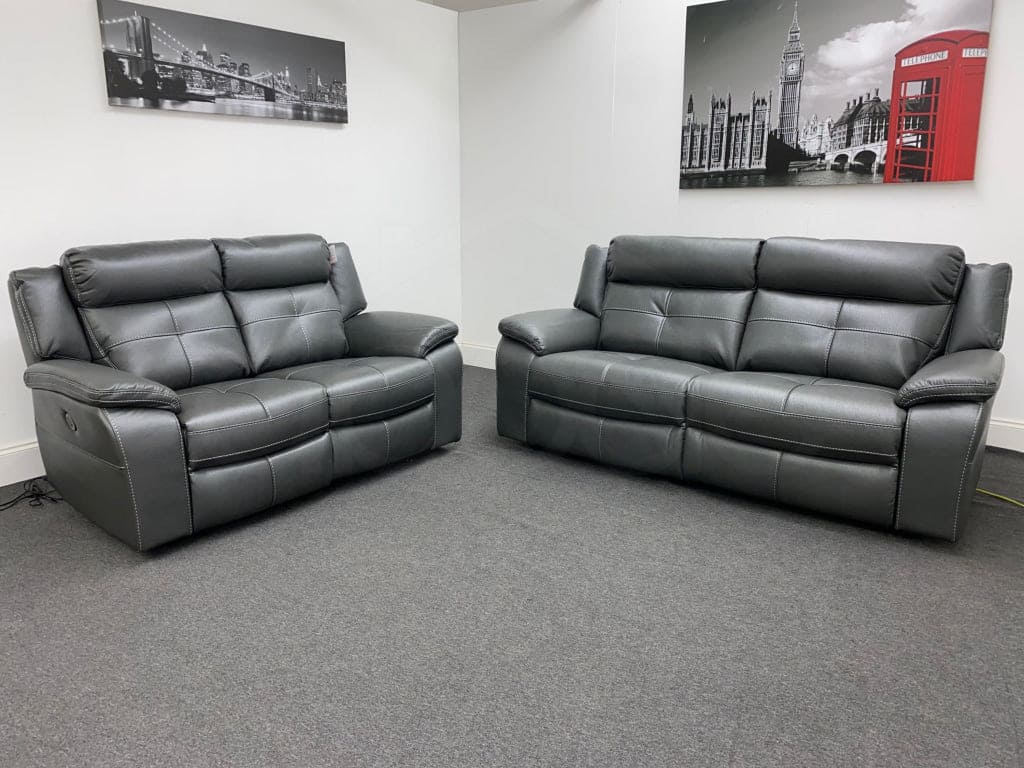 Limited Time Offer! Parker Electric Recliner Grey Leather 3 + 2 Seater Sofa Set Sofas
