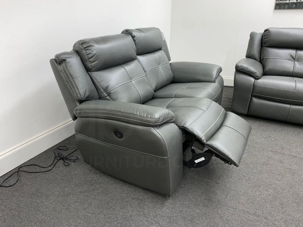Limited Time Offer! Parker Electric Recliner Grey Leather 3 + 2 Seater Sofa Set Sofas