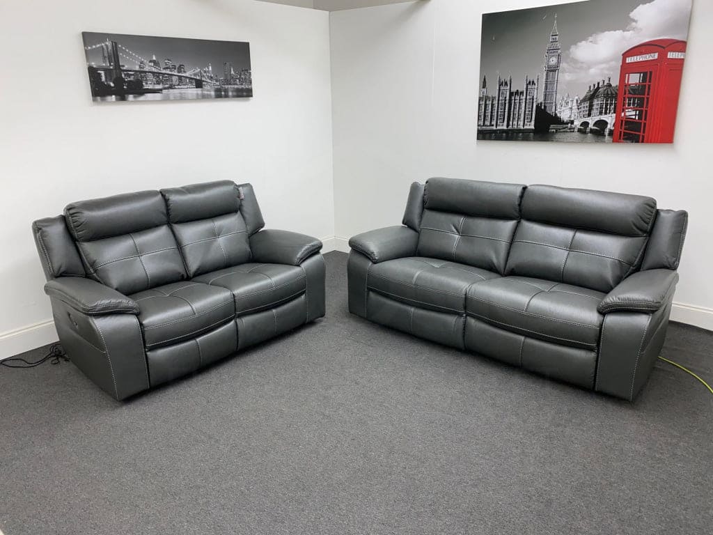 Limited Time Offer! Parker Electric Recliner Grey Leather 3 + 2 Seater Sofa Set Sofas