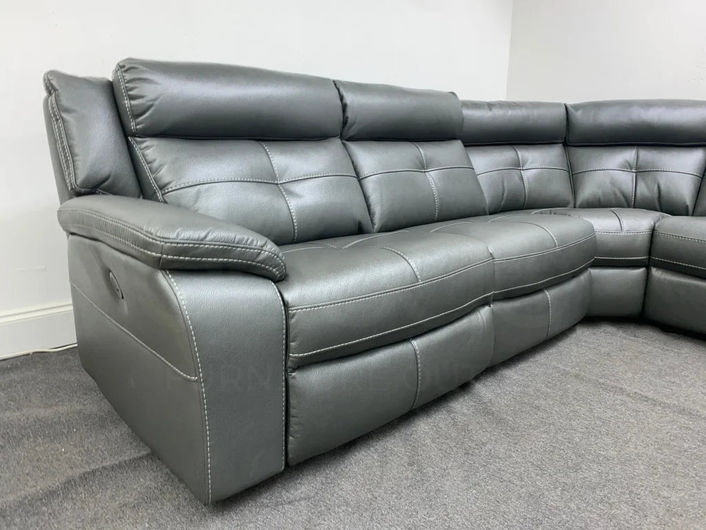 Limited Time Offer! Parker Electric Recliner Grey Leather Corner Sofa With Console Sofas