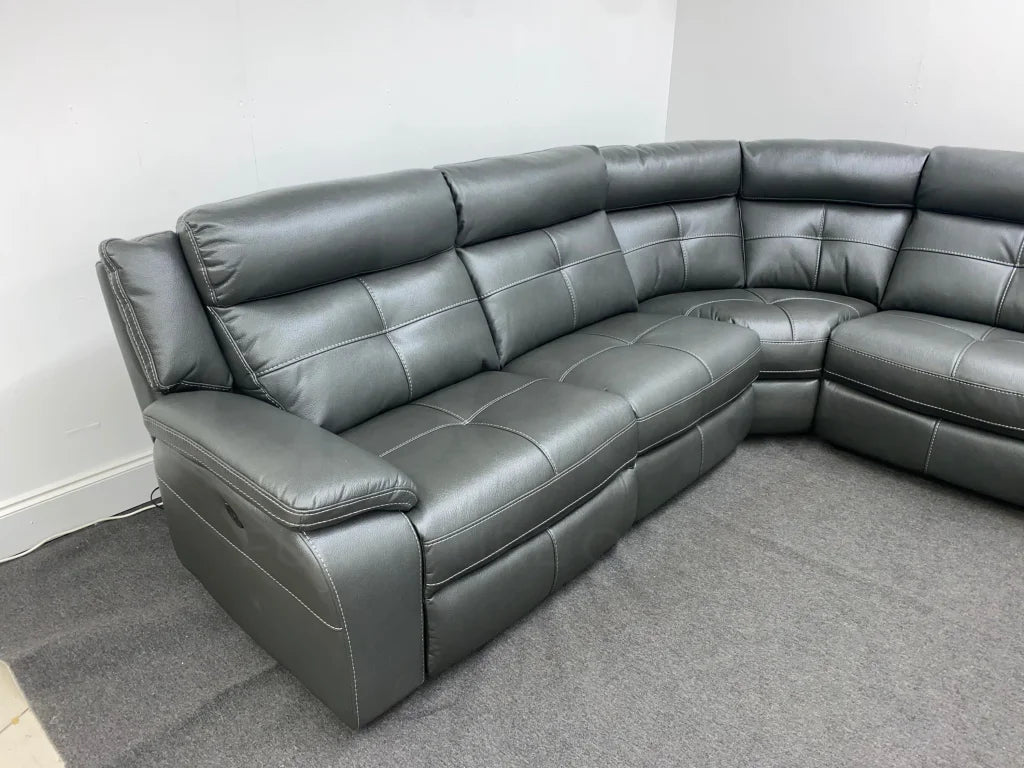 Limited Time Offer! Parker Electric Recliner Grey Leather Corner Sofa With Console Sofas