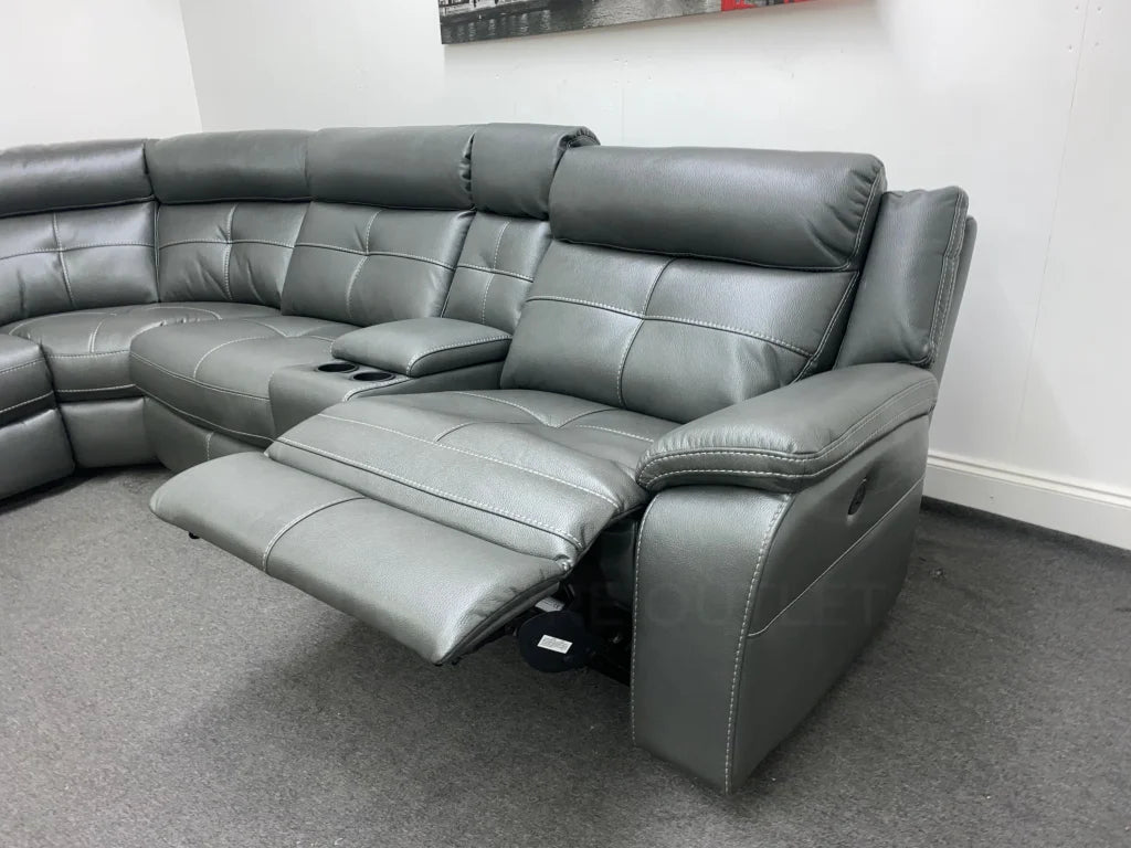 Limited Time Offer! Parker Electric Recliner Grey Leather Corner Sofa With Console Sofas