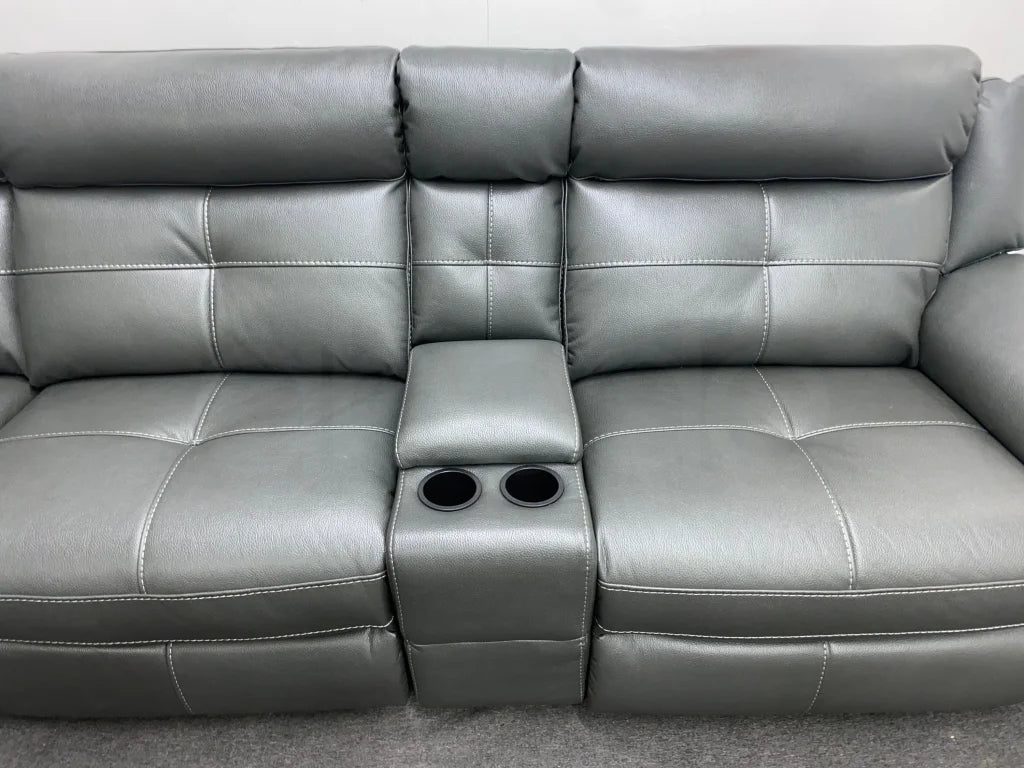 Limited Time Offer! Parker Electric Recliner Grey Leather Corner Sofa With Console Sofas