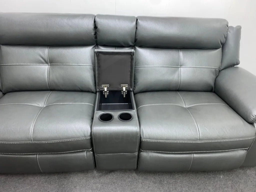Limited Time Offer! Parker Electric Recliner Grey Leather Corner Sofa With Console Sofas