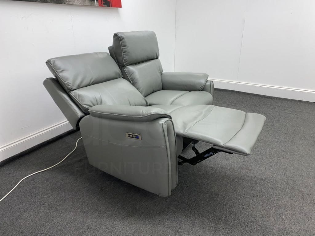 Supreme Power Recliner Grey Leather 2 Seater Sofa Sofas