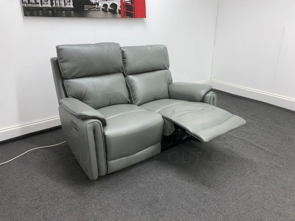 Supreme Power Recliner Grey Leather 2 Seater Sofa Sofas