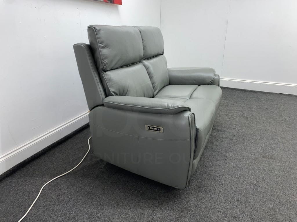 Supreme Power Recliner Grey Leather 2 Seater Sofa Sofas