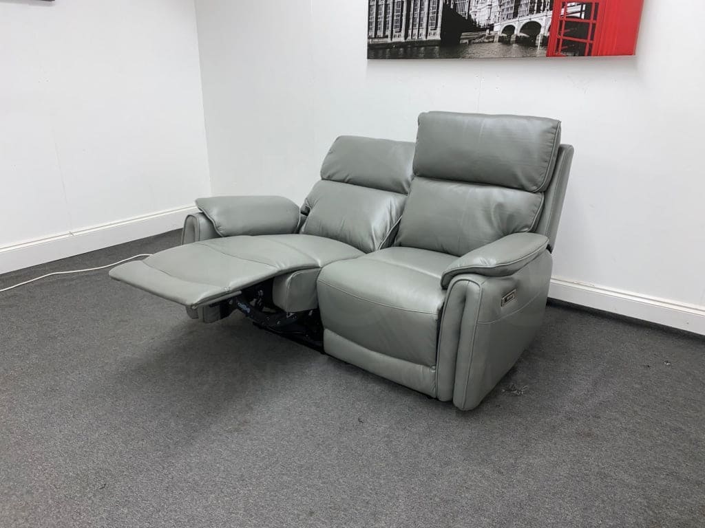 Supreme Power Recliner Grey Leather 2 Seater Sofa Sofas
