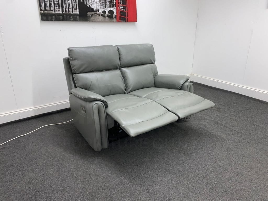 Supreme Power Recliner Grey Leather 2 Seater Sofa Sofas