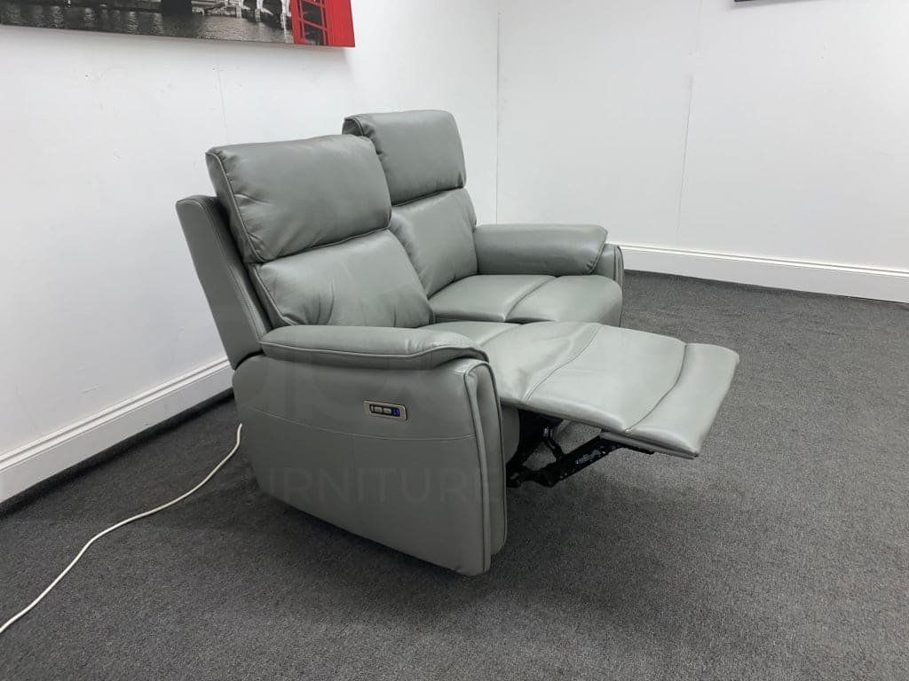 Supreme Power Recliner Grey Leather 2 Seater Sofa Sofas