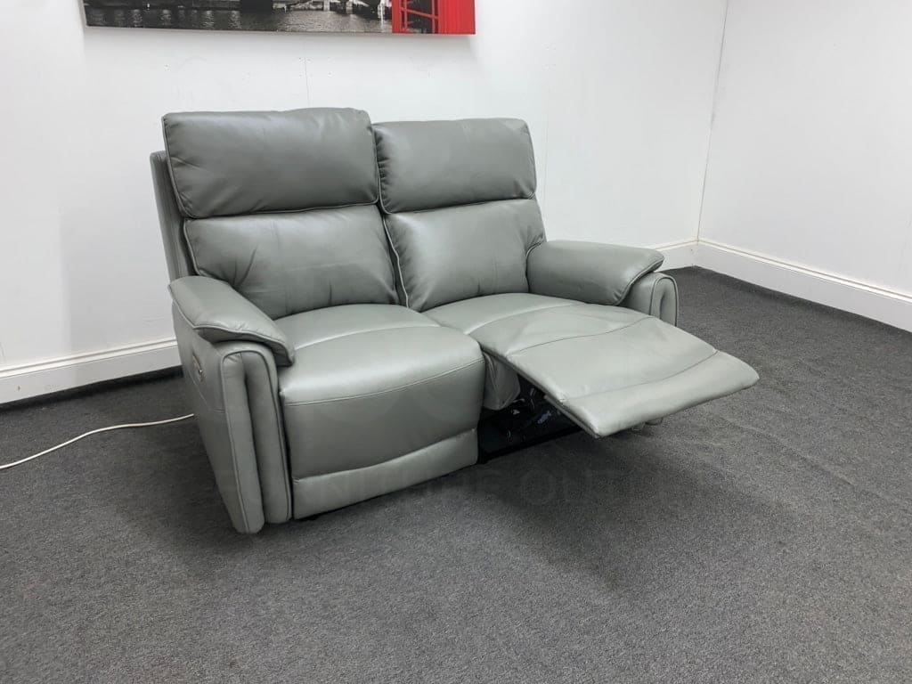 Supreme Power Recliner Grey Leather 2 Seater Sofa Sofas