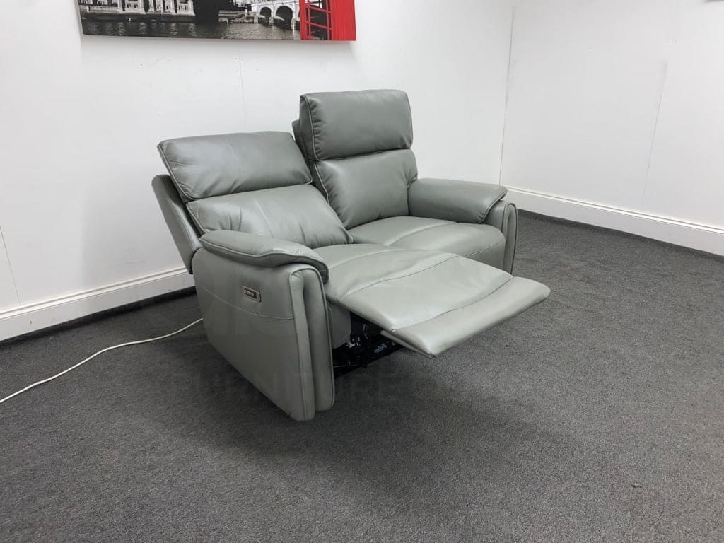 Supreme Power Recliner Grey Leather 2 Seater Sofa Sofas