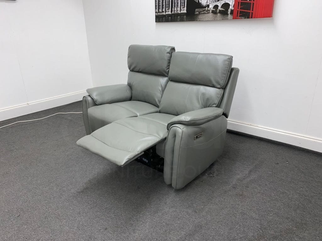 Supreme Power Recliner Grey Leather 2 Seater Sofa Sofas
