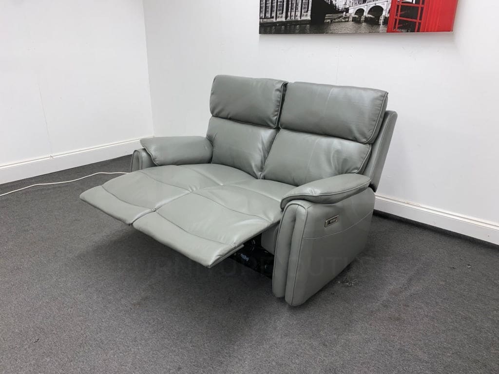 Supreme Power Recliner Grey Leather 2 Seater Sofa Sofas