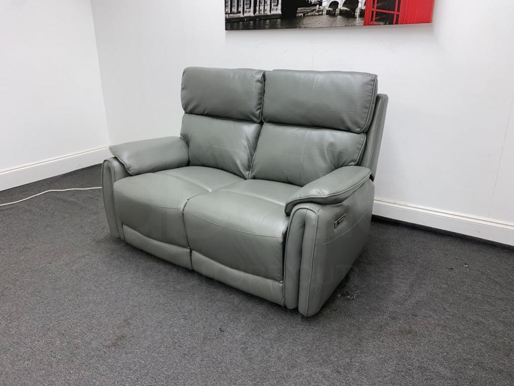 Supreme Power Recliner Grey Leather 2 Seater Sofa Sofas
