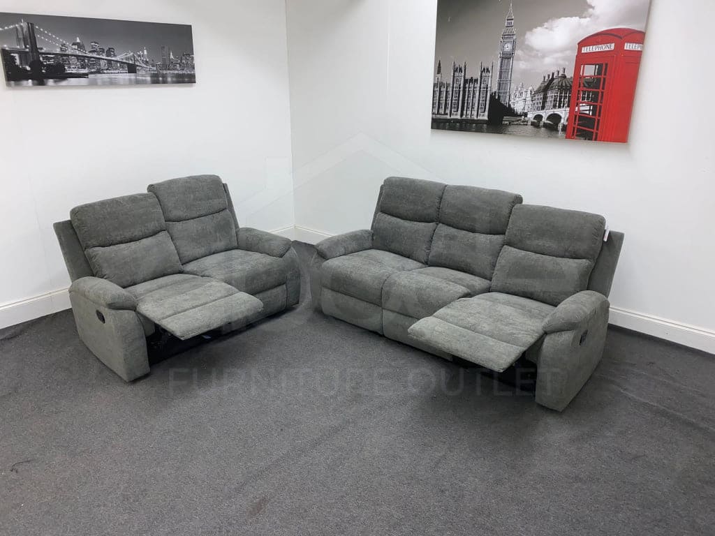 Limited Time Offer! Trek Dark Grey Fabric Manual Reclining 3 + 2 Seater Sofa Set Sofas