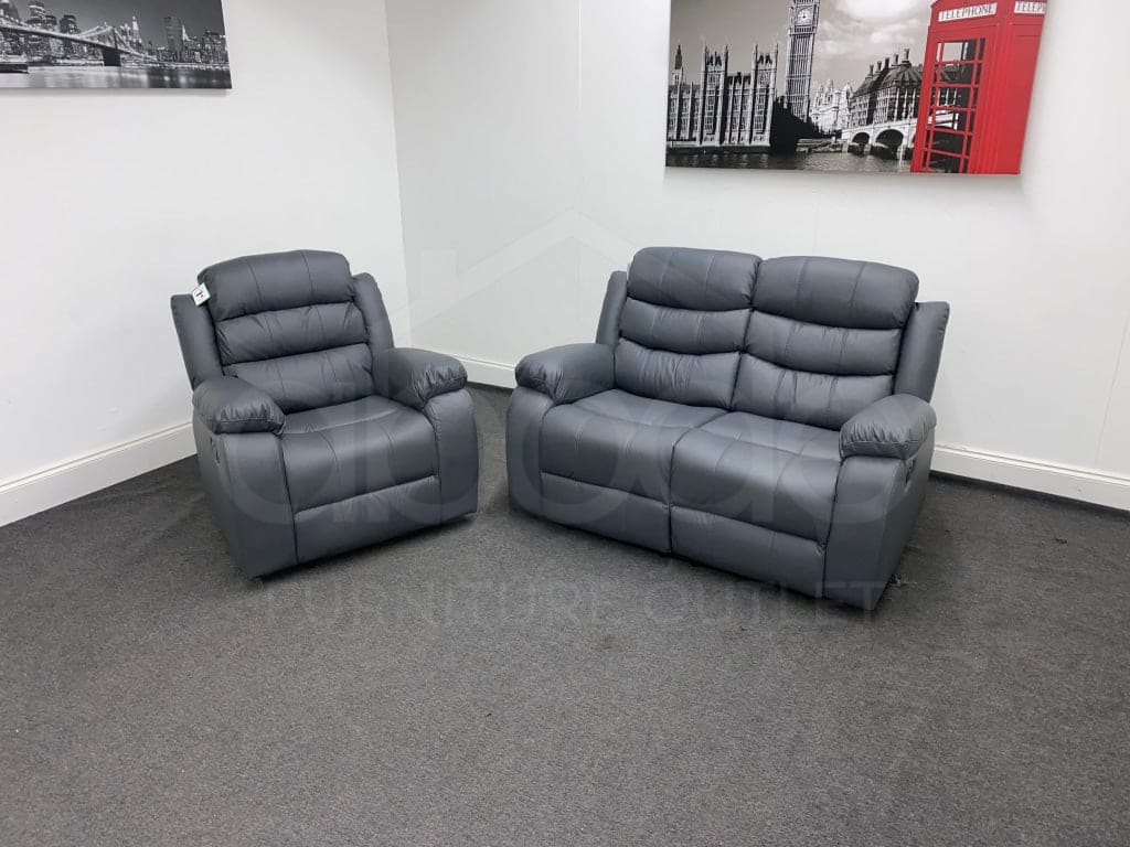 Landos Grey Leather Manual Recliner 2 Seater Sofa And Amrchair Sofas
