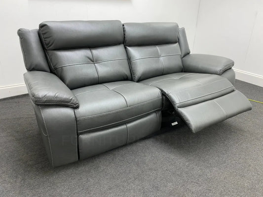 Parker Electric Recliner Grey Leather 3 Seater Sofa Sofas