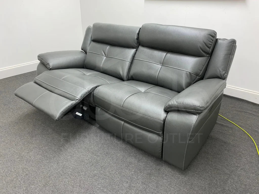 Parker Electric Recliner Grey Leather 3 Seater Sofa Sofas