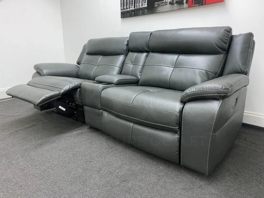 Parker Electric Recliner Grey Leather 3 Seater Sofa With Consol Sofas