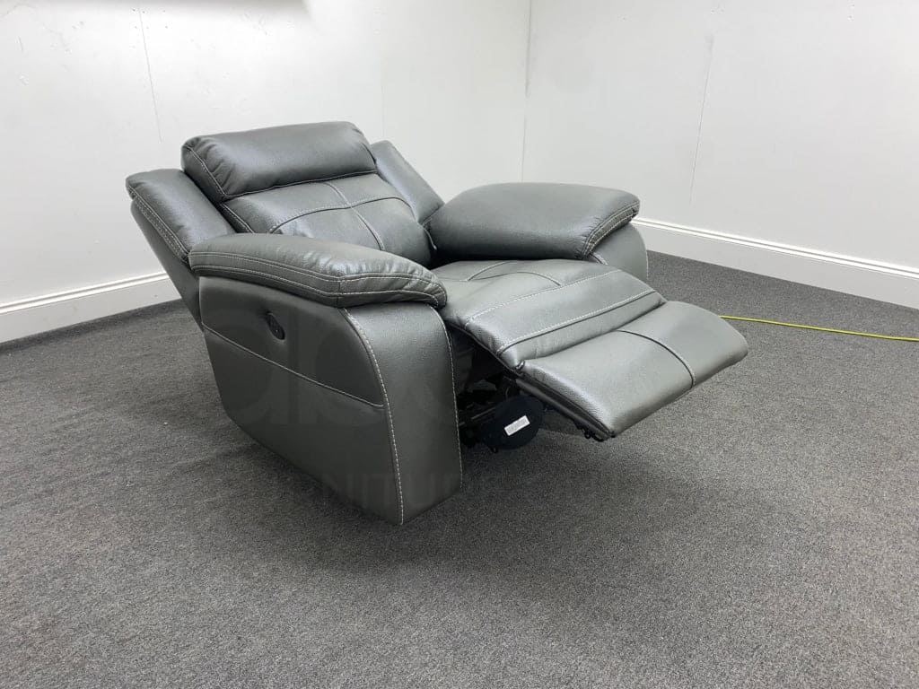 Parker Electric Recliner Grey Leather Chair Sofas