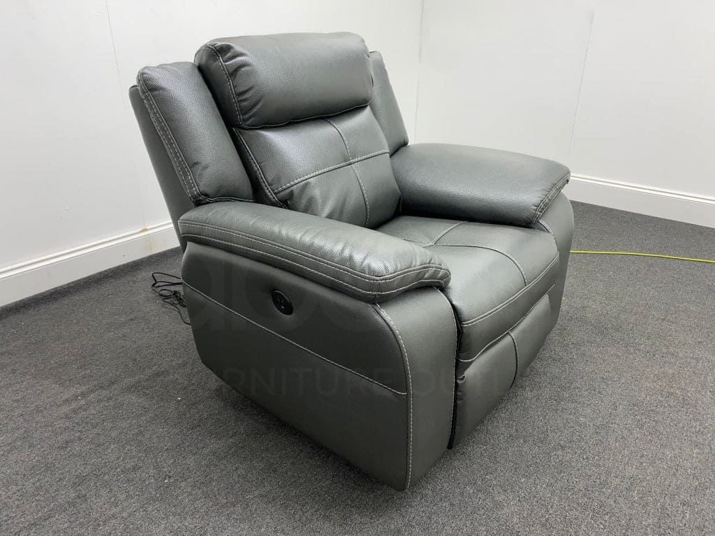 Parker Electric Recliner Grey Leather Chair Sofas