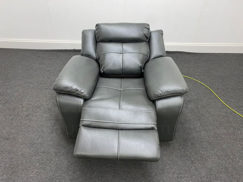 Parker Electric Recliner Grey Leather Chair Sofas