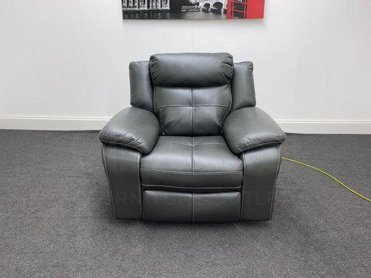 Parker Electric Recliner Grey Leather Chair Sofas