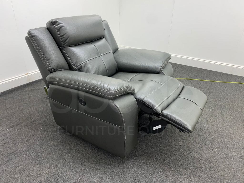 Parker Electric Recliner Grey Leather Chair Sofas