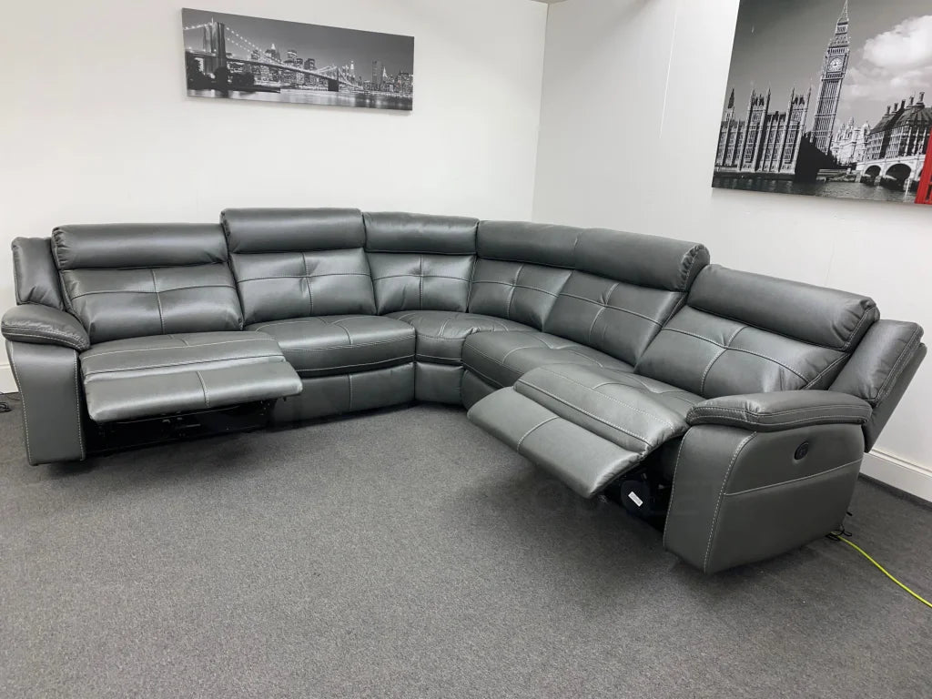 Parker Electric Recliner Grey Leather Corner Sofa Sofas