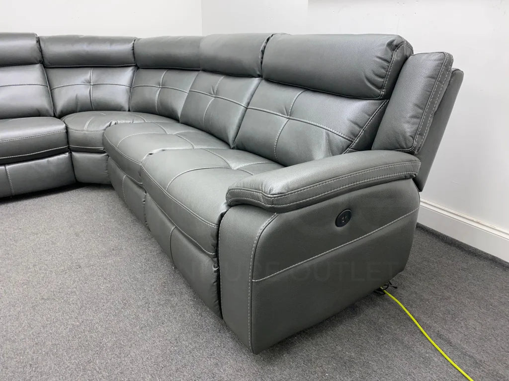 Parker Electric Recliner Grey Leather Corner Sofa Sofas
