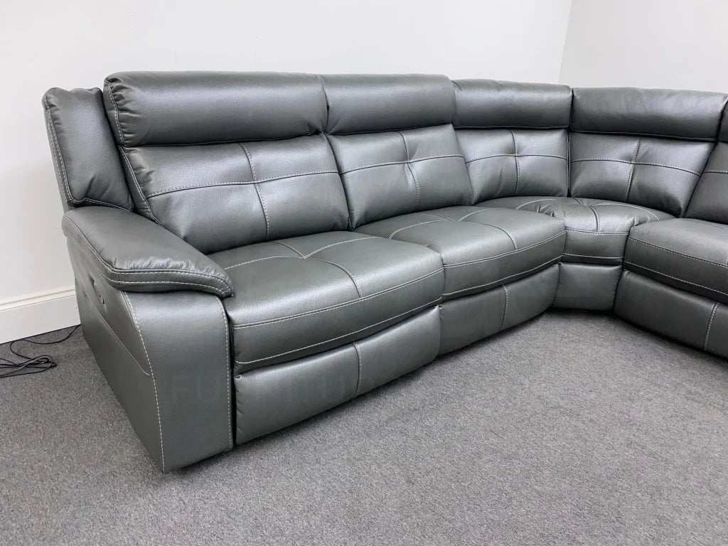 Parker Electric Recliner Grey Leather Corner Sofa Sofas