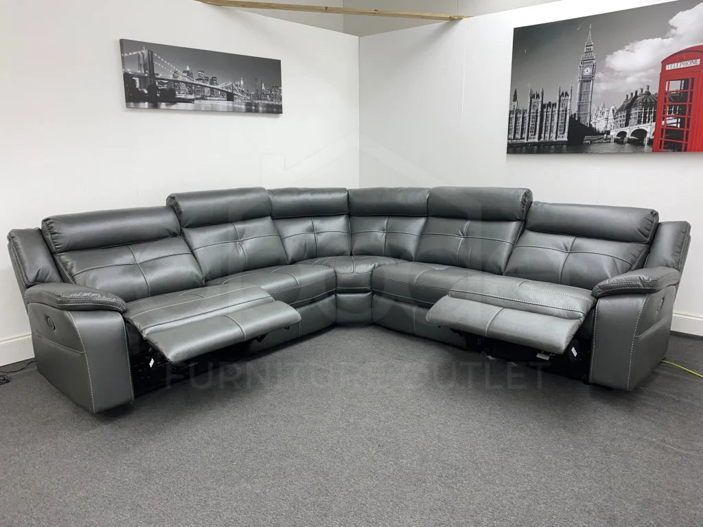 Parker Electric Recliner Grey Leather Corner Sofa Sofas
