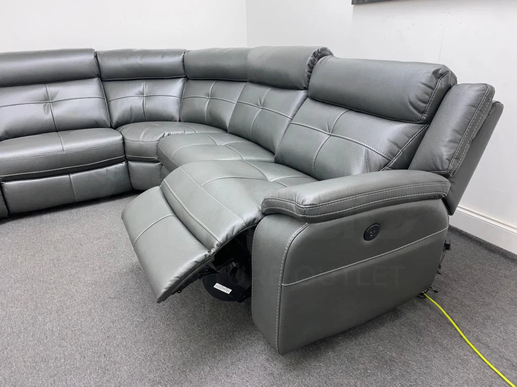 Parker Electric Recliner Grey Leather Corner Sofa Sofas
