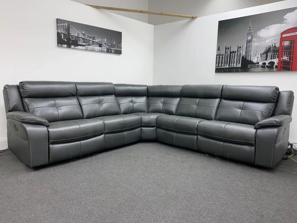 Parker Electric Recliner Grey Leather Corner Sofa Sofas