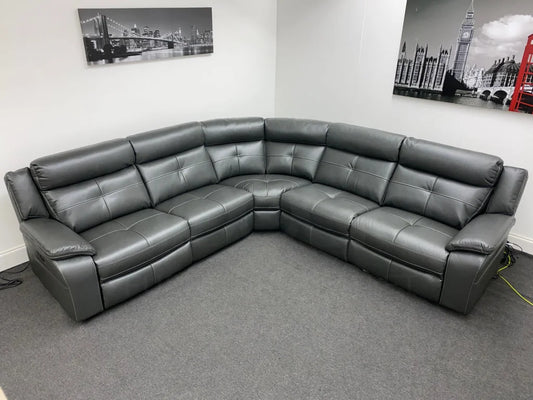 Parker Electric Recliner Grey Leather Corner Sofa Sofas