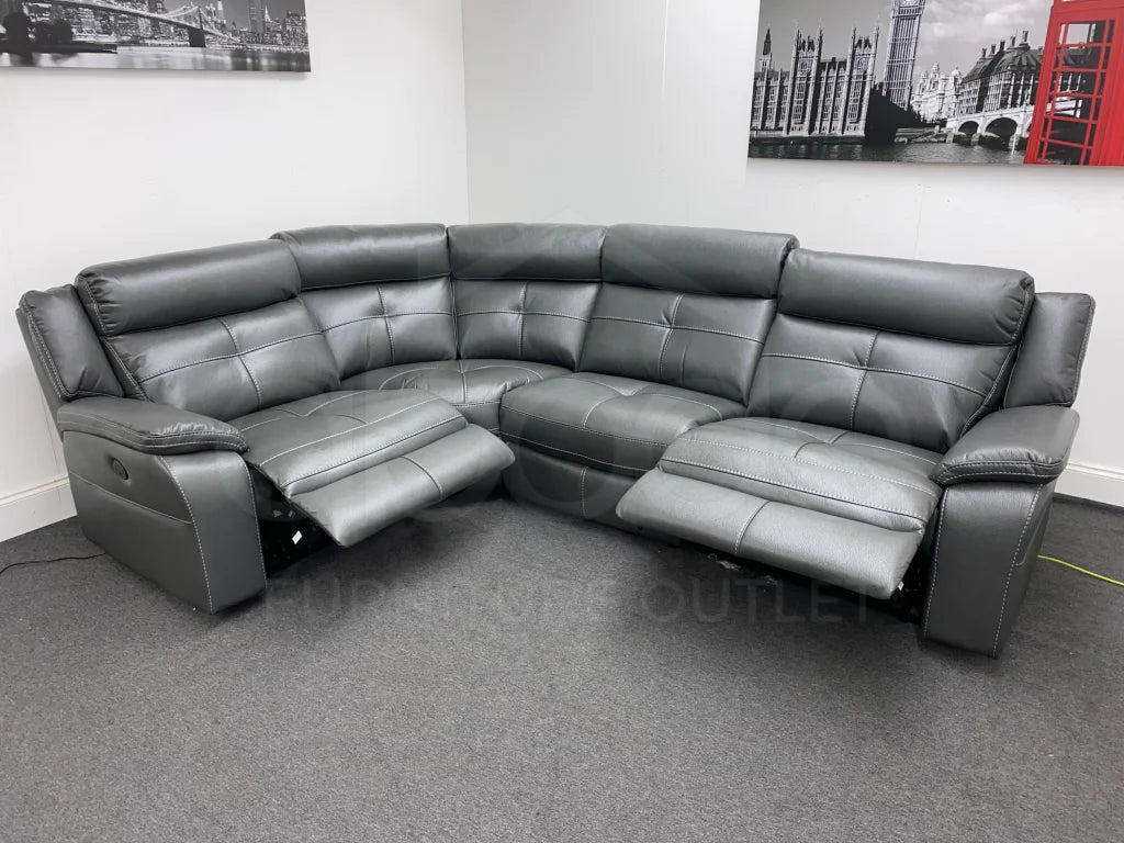 Parker Electric Recliner Grey Leather Lhf Corner Sofa Sofas