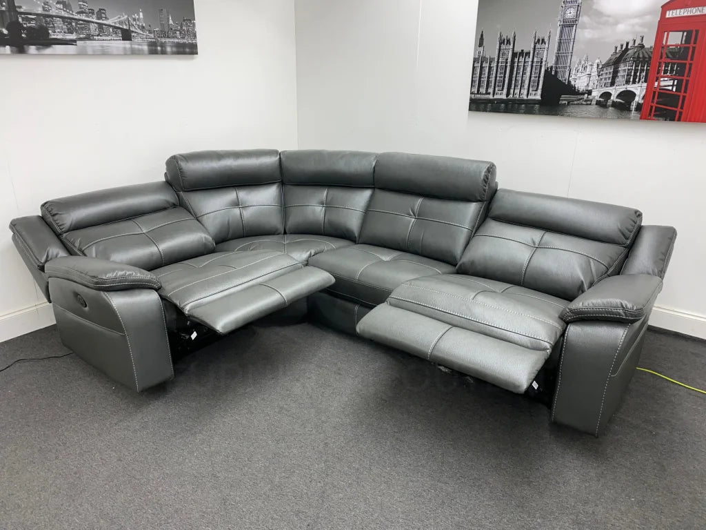 Parker Electric Recliner Grey Leather Lhf Corner Sofa Sofas