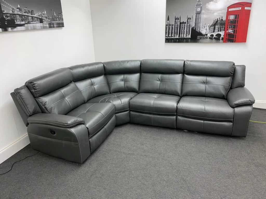 Parker Electric Recliner Grey Leather Lhf Corner Sofa Sofas