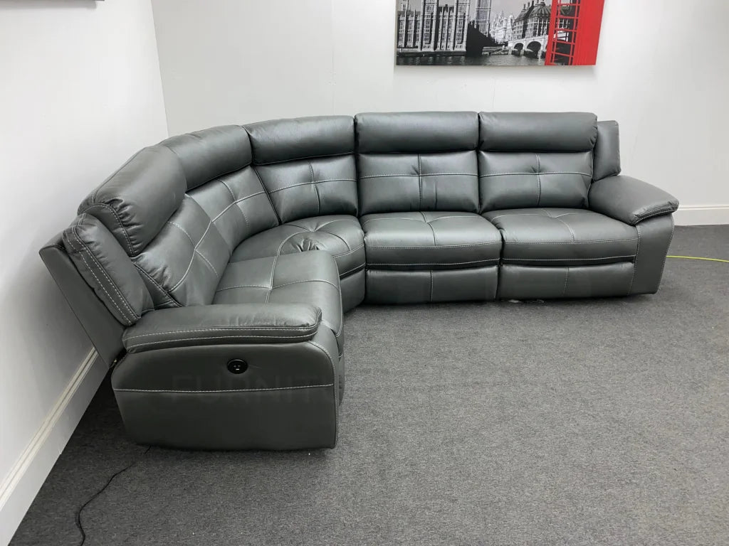 Parker Electric Recliner Grey Leather Lhf Corner Sofa Sofas