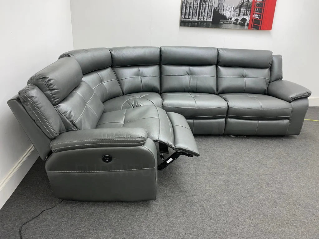 Parker Electric Recliner Grey Leather Lhf Corner Sofa Sofas