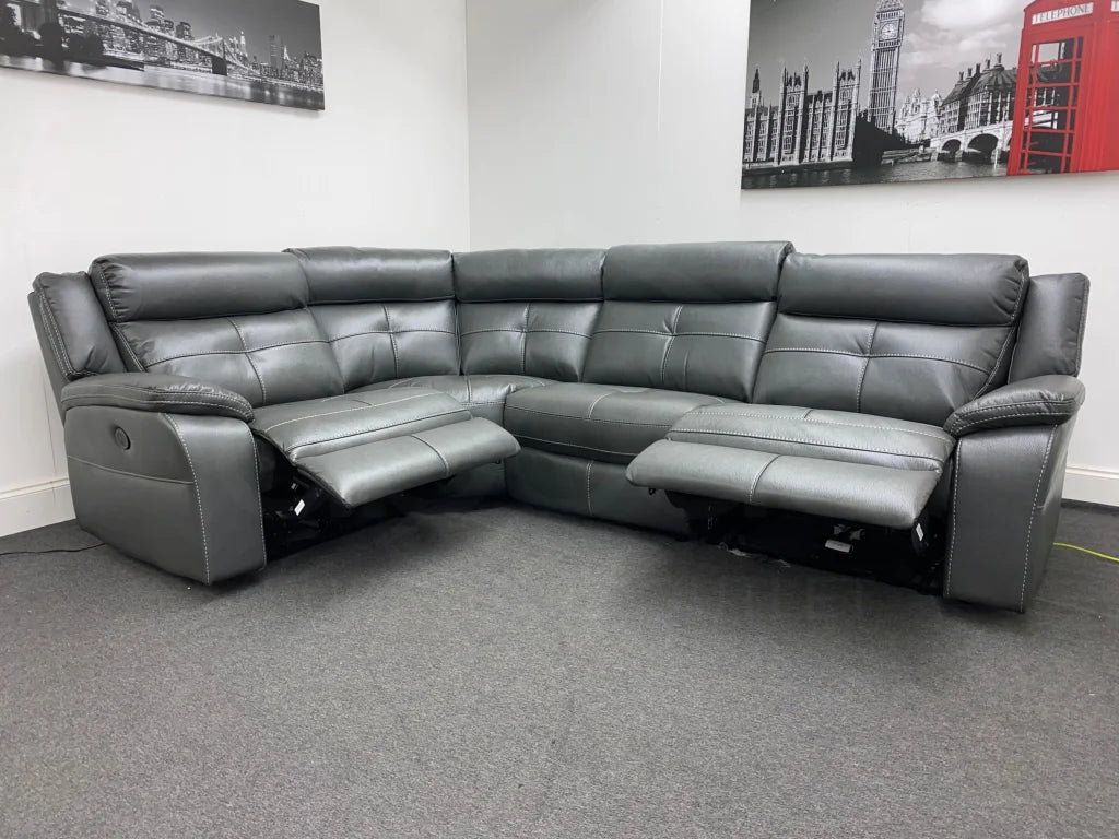 Parker Electric Recliner Grey Leather Lhf Corner Sofa Sofas