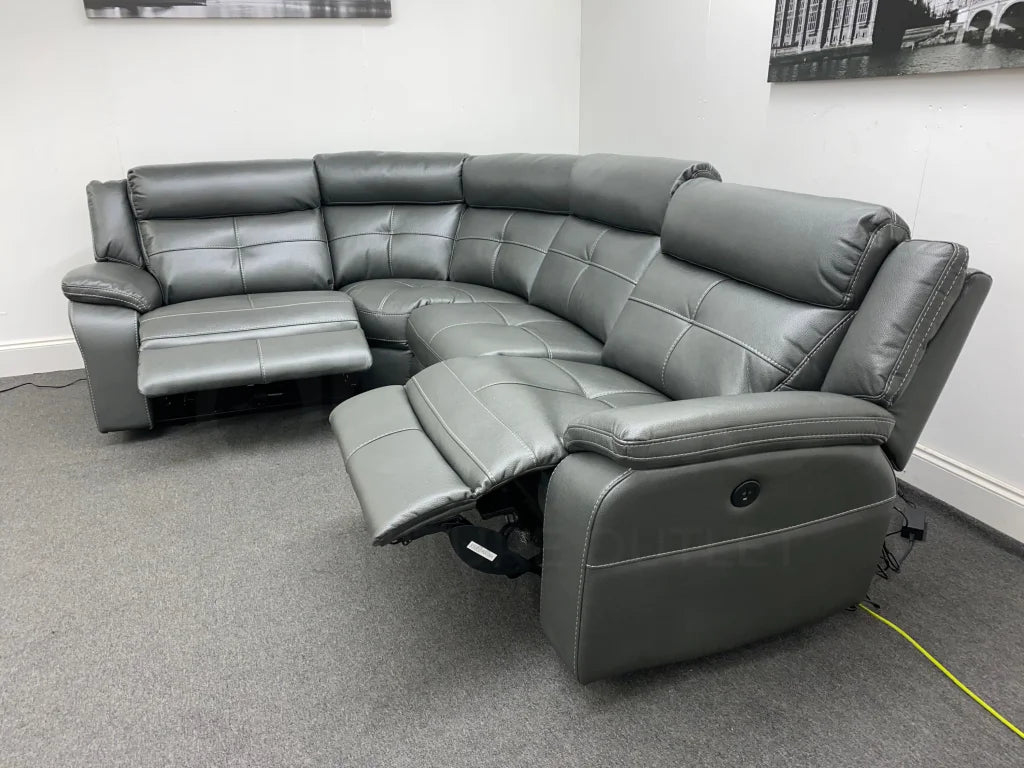 Parker Electric Recliner Grey Leather Lhf Corner Sofa Sofas