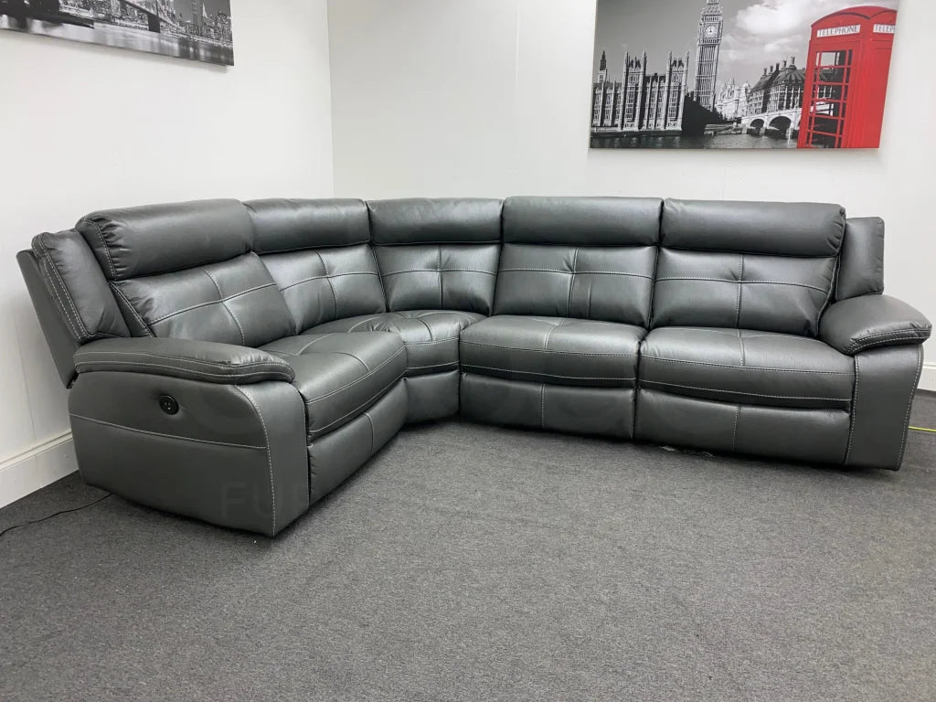 Parker Electric Recliner Grey Leather Lhf Corner Sofa Sofas