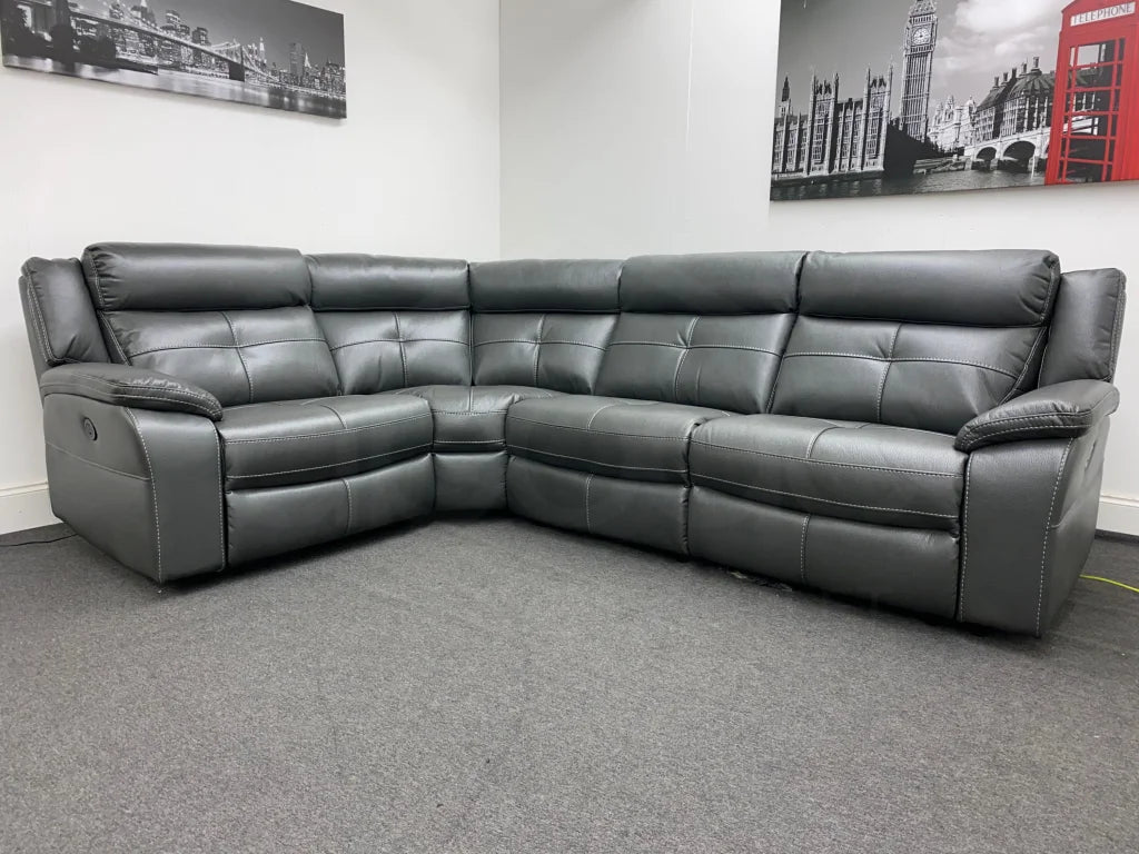 Parker Electric Recliner Grey Leather Lhf Corner Sofa Sofas