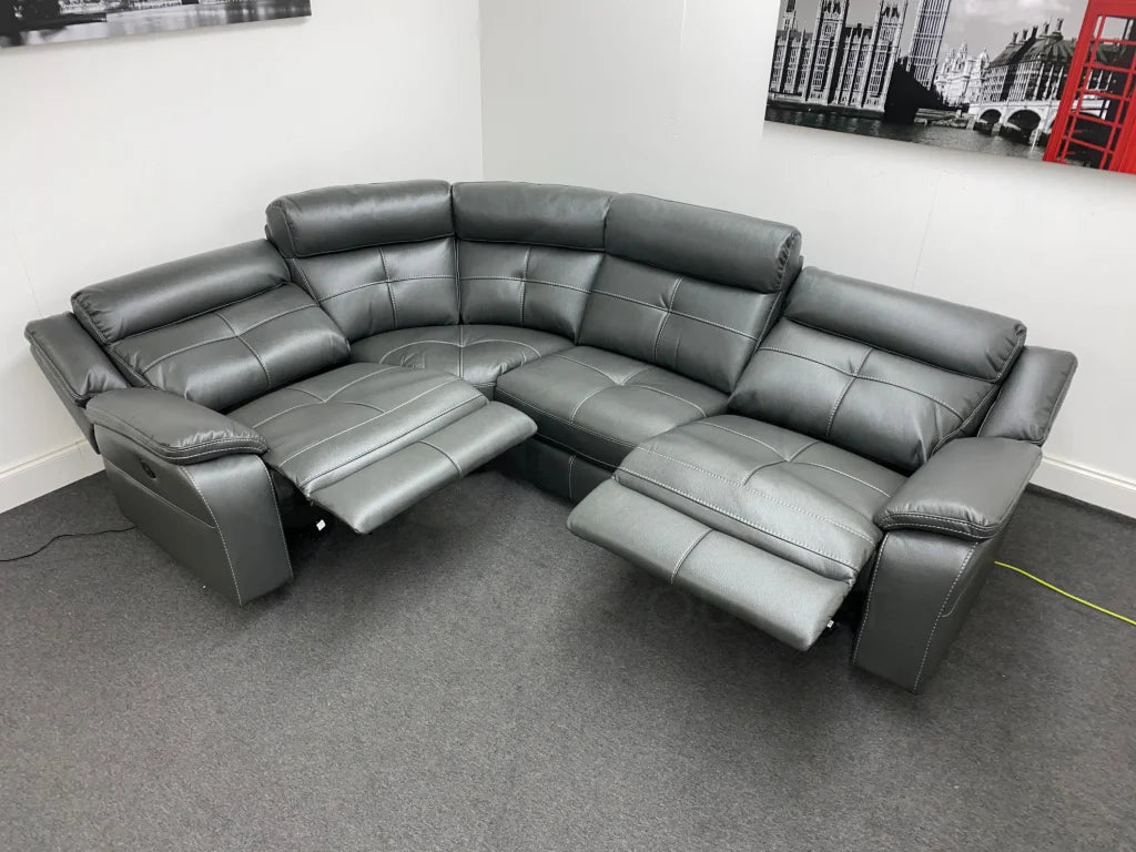 Parker Electric Recliner Grey Leather Lhf Corner Sofa Sofas