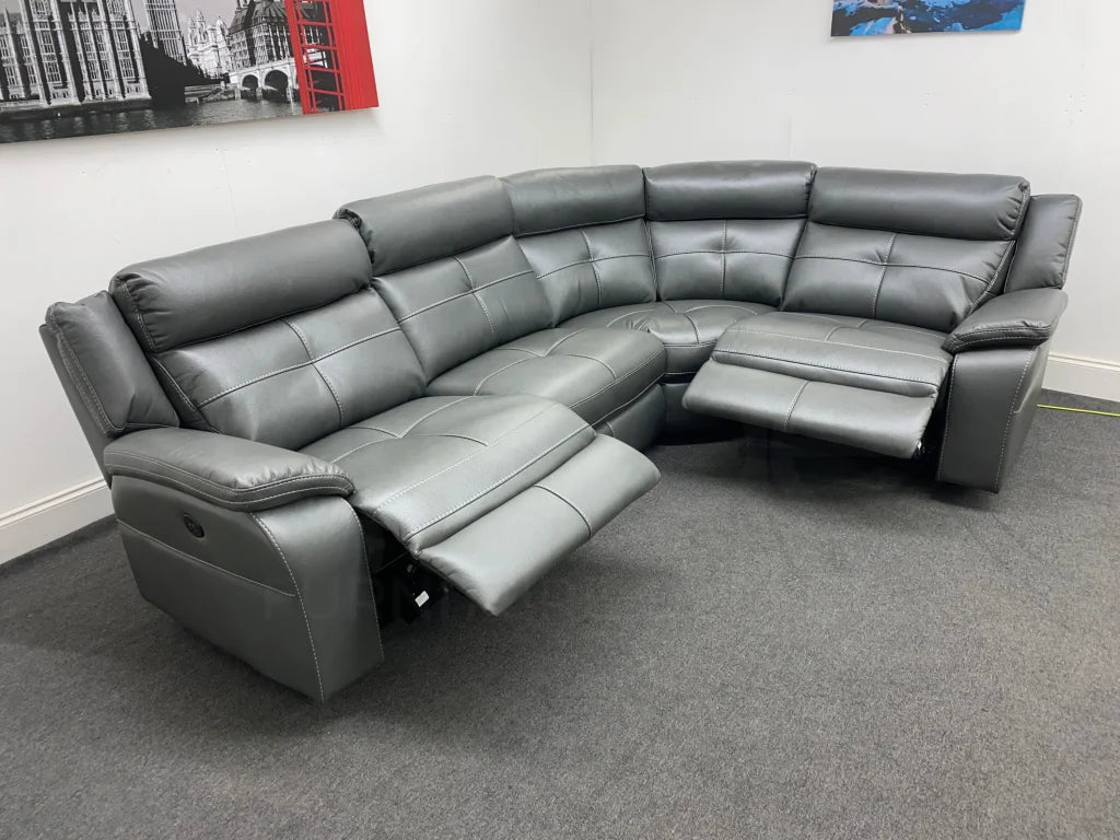 Parker Electric Recliner Grey Leather Rhf Corner Sofa Sofas